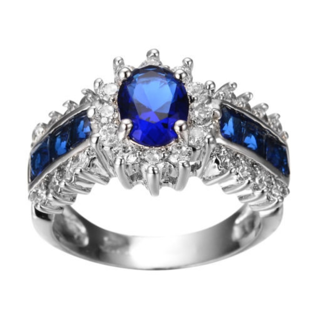 Blue Sapphire Crystal CZ White Gold Filled‎ Ring